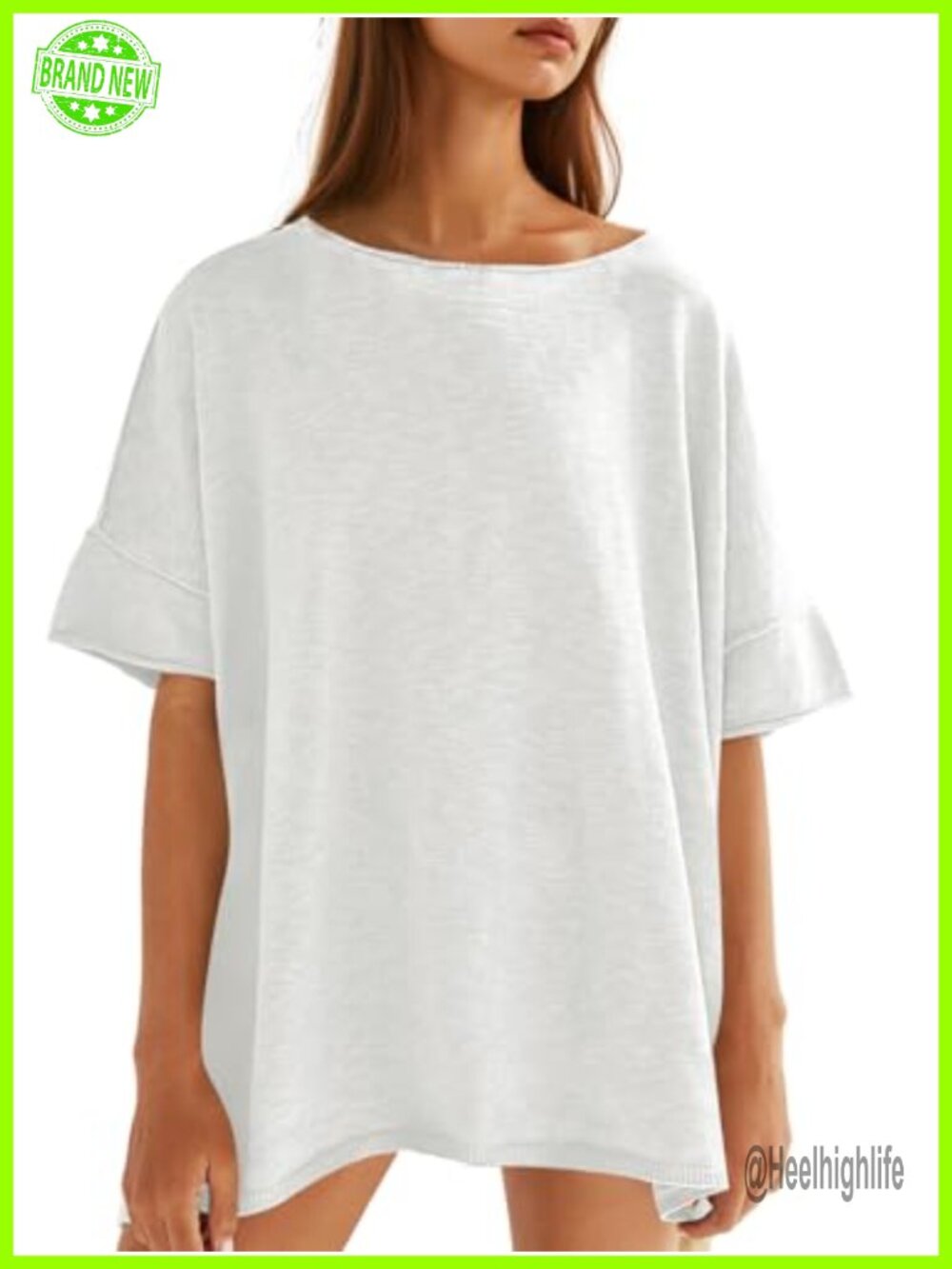 Oversized T-Shirt Tunic Top Side Slit Crew Neck Short Sleeve Loose Fit